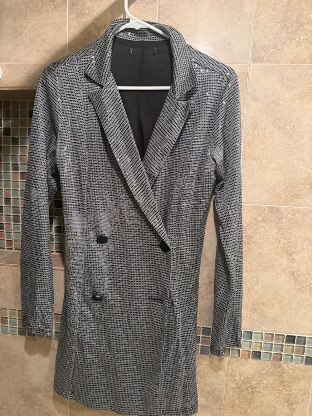 Gray Sequin Long Blazer Jacket